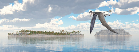 Pterosaur Dorygnathus and ocean landscapeの写真素材