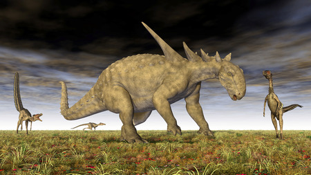 Sauropelta and Velociraptorの写真素材