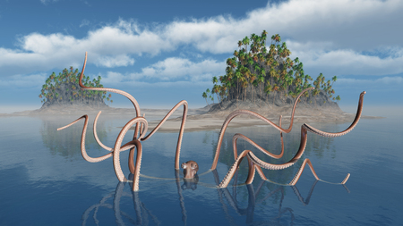 Giant octopus and islandの写真素材