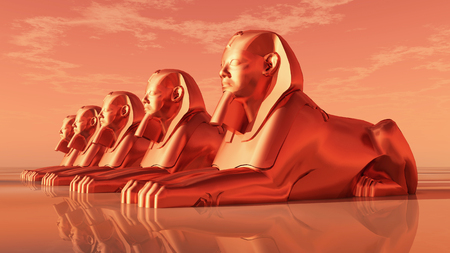 Sphinxes, statues of a male lionの写真素材