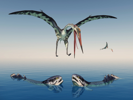 Quetzalcoatlus and Rhizodusの写真素材