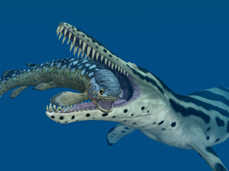 Kronosaurus attacks Rhizodusの写真素材