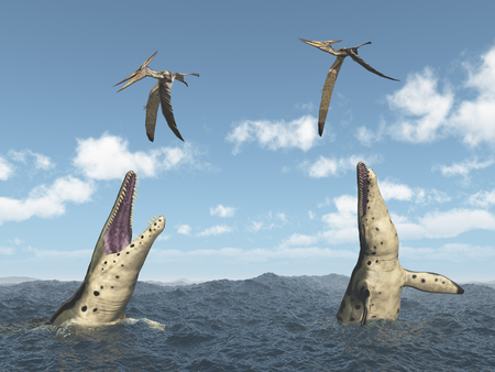 Kronosaurus attacks Pteranodonの写真素材
