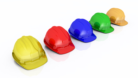Hard hats against a white backgroundの写真素材