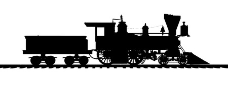 Silhouette of an American steam locomotive from the 1850sの写真素材