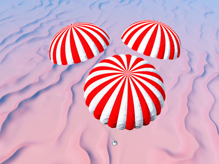 Space capsule Approaches touchdown in a desert landscapeの写真素材