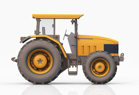 Side view of a yellow tractorの写真素材