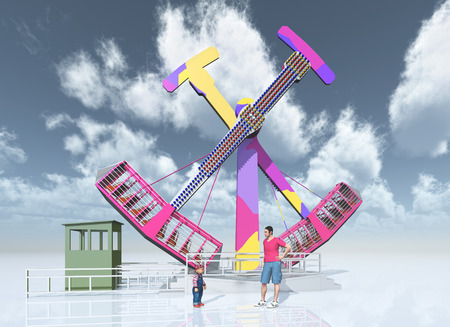 Man, child and amusement park rideの写真素材