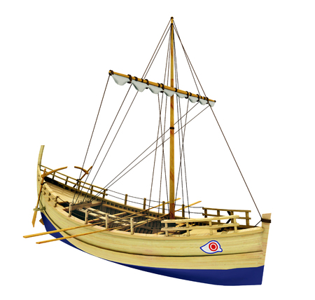 Ancient greek merchant ship isolated on white backgroundの写真素材