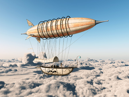 Fantasy airship over the cloudsの写真素材