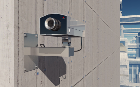 Surveillance camera on a house wallの写真素材