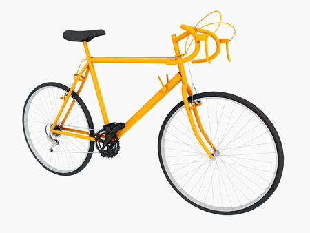 Yellow racing bicycle isolated on white backgroundの写真素材
