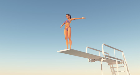Sportswoman on a diving boardの写真素材