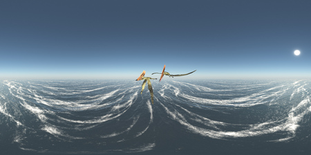 Spherical 360 degrees seamless panorama with the pterosaur Thalassodromeusの写真素材