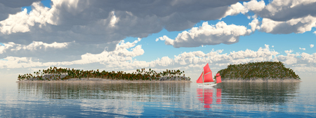 Sailboat and islandsの写真素材