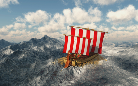 Odysseus and his companions in the stormy seaの写真素材