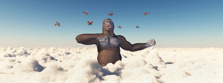 Biplanes attack a giant gorillaの写真素材