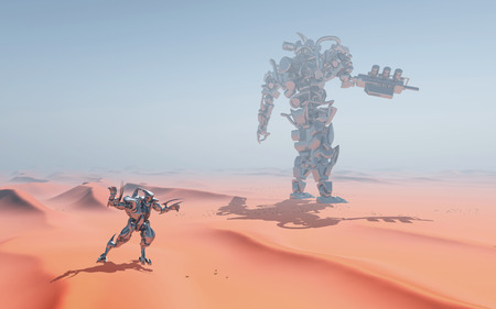 Giant robots in a sand desertの写真素材