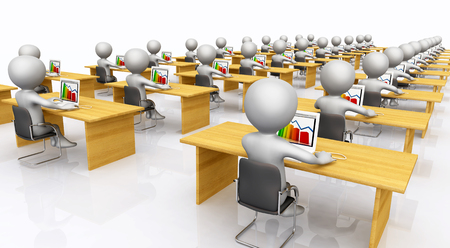 Open plan office with 3D figuresの写真素材