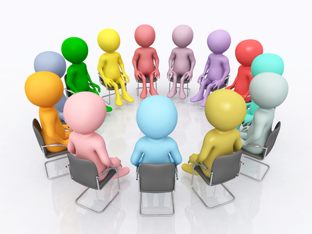 Working group with 3D figuresの写真素材