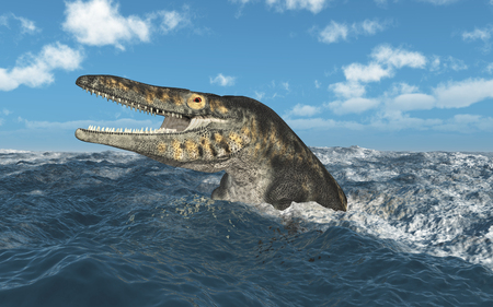 Mosasaur Tylosaurus in the stormy seaの写真素材