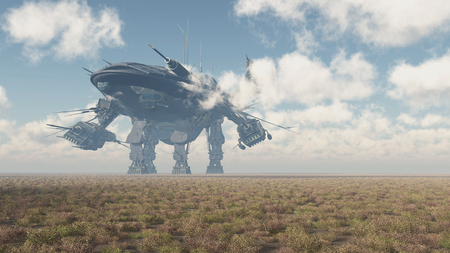 Huge spacecraft in a landscapeの写真素材