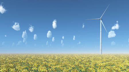 Wind turbine in a field of sunflowers