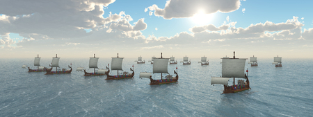 Fleet of ancient Roman warshipsの写真素材