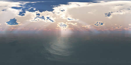 Spherical 360 degrees seamless panorama with seagulls in the open sea