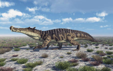 Prehistoric crocodile Kaprosuchus in a landscape