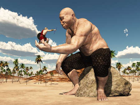 Greek god Zeus and the cyclops Polyphemus in a landscapeの写真素材