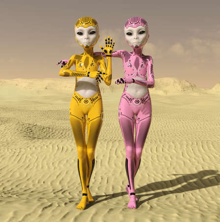 Two aliens in a distant worldの写真素材