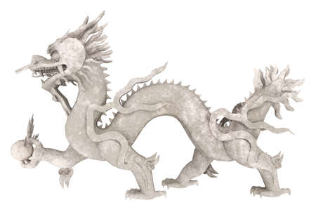 Chinese dragon statue isolated on white backgroundの写真素材