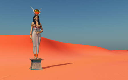 Sculpture of the goddess Hathor in a sandy desert