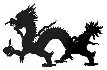 Silhouette with a Chinese dragon statueの写真素材