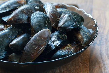 Fresh Black sea Mussels ready to cookの写真素材