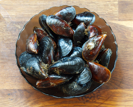 Fresh Black sea Mussels ready to cookの写真素材