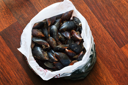 Fresh Black sea Mussels ready to cookの写真素材