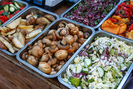 catering food buffet. Grilled mushrooms and potatoの写真素材