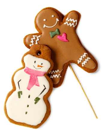 Traditional Gingerbread Christmas Cookies Man with Snowmenの写真素材