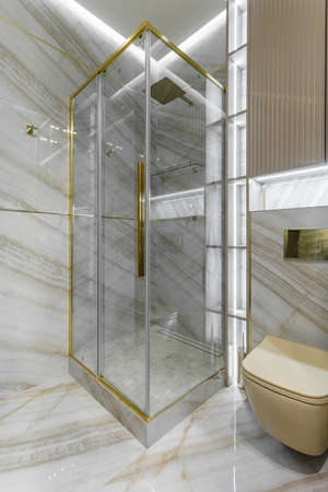Luxury bathroom interior with Marble tile wallの写真素材