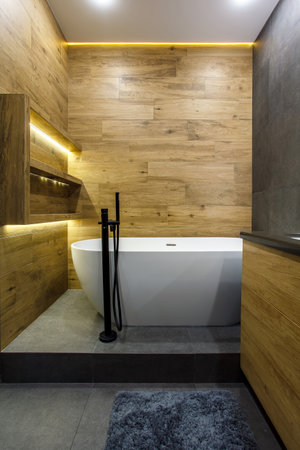 Luxury bathroom interior design and ceramic tile wall
