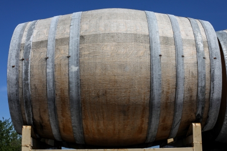 Wine barrel with blue sky