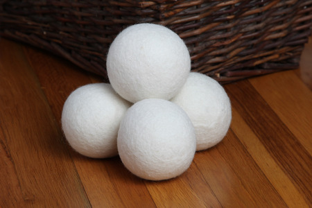 Sheep dryer ball on wooden floorの写真素材