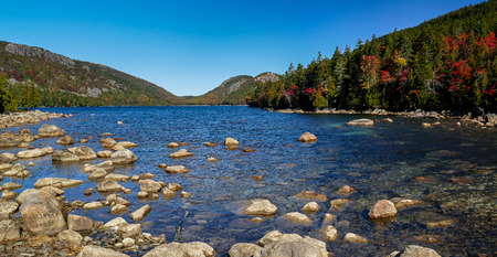Jordan Lake Pond with autumn colorsの写真素材