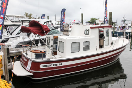 NORWALK, CT - SEPTEMBER 21: Nordic TUG-26 boat at Norwalk boat show in September 21, 2014 in Norwalk, CT.のeditorial素材