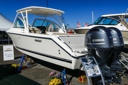 NORWALK- SEPTEMBER 25: DC 265 Pursuit boat with Yamaha engines exhibit at Norwalk boat show  in Norwalk, USA on September 25, 2016のeditorial素材