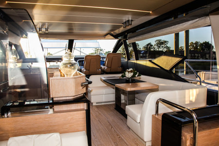 NORWALK- SEPTEMBER 22: Azimut 66 yach interior  view in Norwalk boat show   September 22, 2016  Norwalk, CT, USA.のeditorial素材