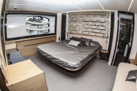 NORWALK- SEPTEMBER 23:  Pershing 70  luxury yacht exhibit from Ferretti Group  at Norwalk boat show  in Norwalk, USA on September 23, 2016のeditorial素材