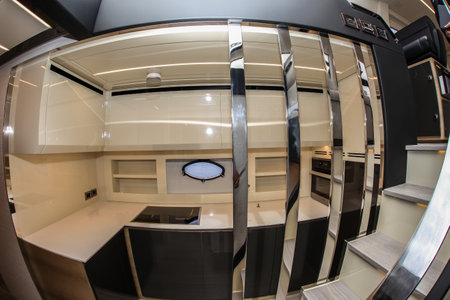 NORWALK- SEPTEMBER 23:  Pershing 70  luxury yacht interior exhibit from Ferretti Group  at Norwalk boat show  in Norwalk, USA on September 23, 2016のeditorial素材